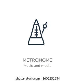 Metronome icon. Thin linear metronome outline icon isolated on white background from music collection. Line vector sign, symbol for web and mobile