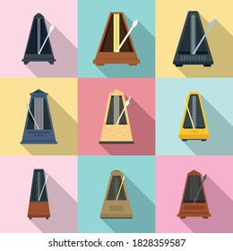 Metronome icons set. Flat set of metronome vector icons for web design