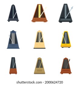 Metronome icons set. Flat set of metronome vector icons isolated on white background