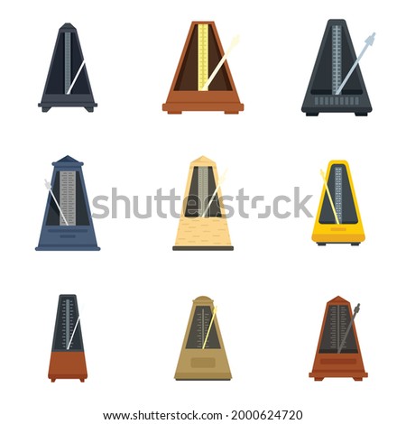 Metronome icons set. Flat set of metronome vector icons isolated on white background