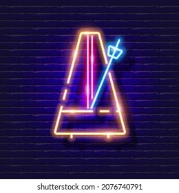 Metronome neon icon. Music glowing sign. Music concept. Vector illustration for Sound recording studio design, advertising, signboards, vocal studio