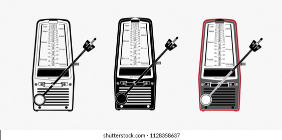 Metronome Vector Graphic. Vintage feel to keep track of your beat. The scalable file includes three items which can be customized as needed. Line, fill and color option