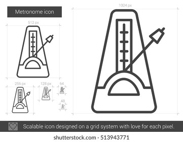 Metronome Vektorgrafik Symbol einzeln auf weißem Hintergrund. Metronome-Zeilensymbol für Infografiken, Webseiten oder App. Skalierbares Symbol, das auf einem Gittersystem entworfen wurde.