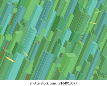 Metropolis 3 with ECO elements shows the importance of ecology close-up vector illustration graphic EPS 10