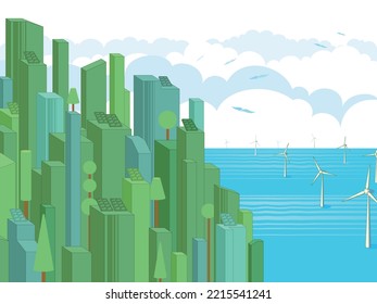 Metropolis 4 with ECO elements with ocean to shows the concept vector illustration graphic EPS 10