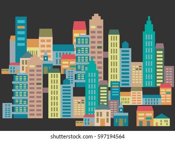Metropolis cityscape with buildings, skyscrapers. Vector image of city infrastructure