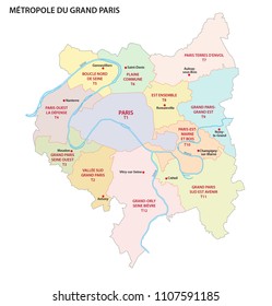 Metropolis of Greater Paris administrative and political vector map, france