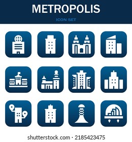 Metropole-Symbol gesetzt. Vektorgrafiken zu Gebäude, Gebäuden und Petronas