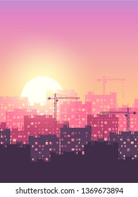 Metropolis industrial sunrise / sunset. Vector with negative space
