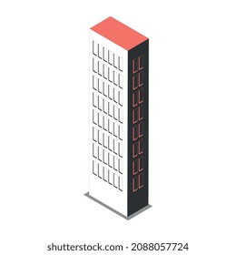 Composición isométrica metropolitana con imagen aislada de ilustración vectorial de rascacielos delgados