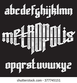 Metropolis Modern Custom Gothic Alphabet Font. Trendy Blue Color Vector Font Set 