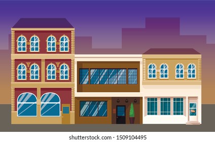 Metropolis outskirt background. Bundle of city houses. Vector panorama illustration