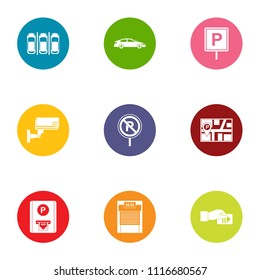 Metropolis parking icons set. Flat set of 9 metropolis parking vector icons for web isolated on white background