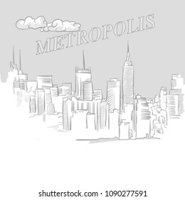 Metropolis travel marketing cover, hand drawn vector