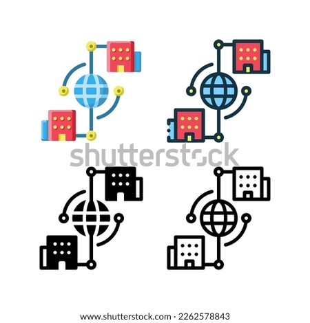 Metropolitan area network icon. With outline, glyph, filled outline and flat styles