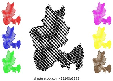 Metropolitan borough of Dudley (United Kingdom of Great Britain and Northern Ireland, Metropolitan and ceremonial county West Midlands, England) map vector illustration, scribble sketch map