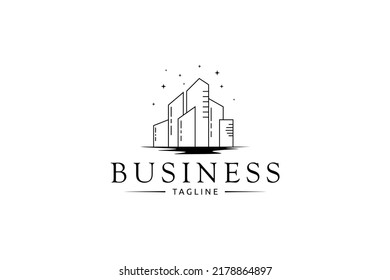 metropolitan building city skyline logo with line art design style