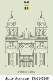 Metropolitan Cathedral in Iasi, Romania. Landmark icon in linear style