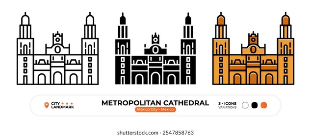 Metropolitan Cathedral Line Icon. Mexico City Mexico, Silhouette, Color Symbol, Editable Stroke.
