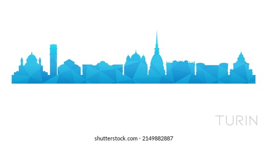 Metropolitan City of Turin, Italy Low Poly Skyline Clip Art City Design. Geometric Polygon Graphic Horizon Icon. Vector Illustration Symbol.