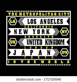 THE METROPOLITAN CITY IN THE WORLD typography graphic design t shirt, vector illustration