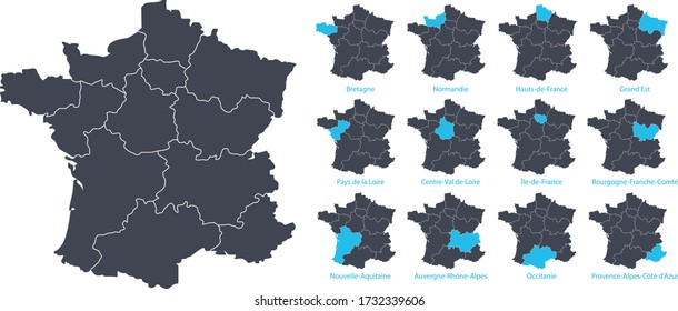 Metropolitan France map – new regions – reorganization of territory – vector illustration