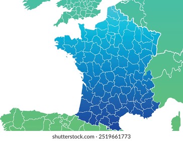 Metropolitan France, political map with capital Paris. Area of European France, which is geographically in Europe, compromising the mainland, Corsica and nearby French islands in the Atlantic Ocean.