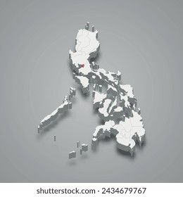 Metropolitan Manila region highlighted in red on a grey Philippines 3d map