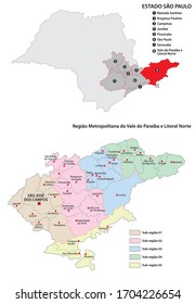 Metropolitan Region of Vale do Paraiba e Litoral Norte administrative vector map