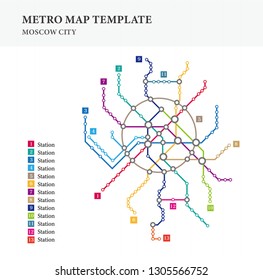 Metro/subway map design template, city transportation - Moscow City