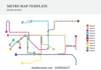 Metro/subway map design template, city transportation -Hong Kong, china, scheme for underground road, city/transit line