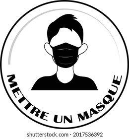 METTRE UN MASQUE ("Put on a Mask" in French) Instruction Icon against the Spread of the Novel Coronavirus Covid-19. Vector Image.