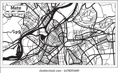 Metz France City Map in Black and White Color in Retro Style. Outline Map. Vector Illustration.