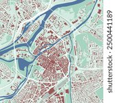 Metz map, France. City map, vector streetmap with buildings and roads, parks and rivers.