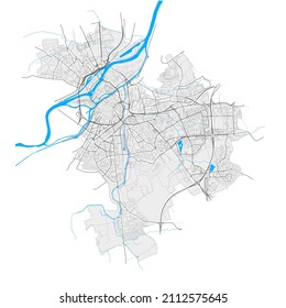 Metz, Moselle, France high resolution vector map with city boundaries and editable paths. White outlines for main roads. Many detailed paths. Blue shapes and lines for water.