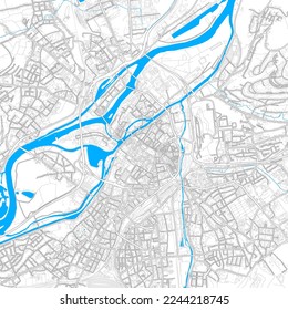 Metz, Moselle, France high resolution vector map with editable paths. Bright outlines for main roads. Use it for any printed and digital background. Blue shapes and lines for water.