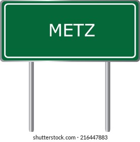 Metz road sign green vector illustration, French city