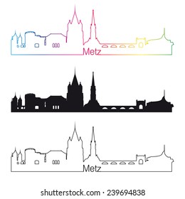 Metz skyline linear style with rainbow in editable vector file