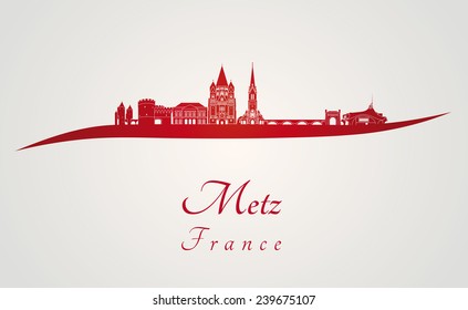 Metz skyline in red and gray background in editable vector file