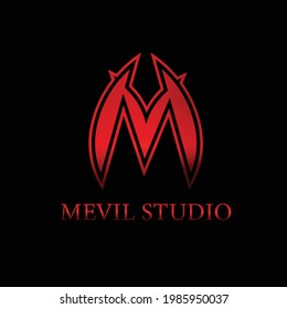 Logo de Mevil studio con vector de diseño de gradiente rojo