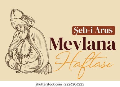 Mevlana Celaleddin-i Rumi, 17 Aralik 1273 Mevlana Haftasi Turkey Konya, Şeb-i Arus. Tebrik Karti. Übersetzung: Mevlana Rumi Day, 2. Dezember. Whirlpool Dervisch Sufi Religious Tanz.