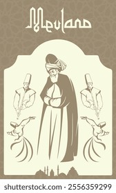 Mevlana Celaleddin-i Rumi and Whirling Dervish and Neyzen Poster Design