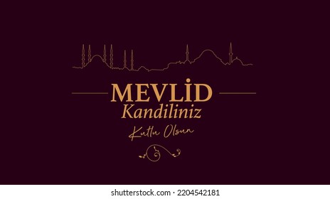 Mevlid Kandiliniz Kutlu Olsun
linear mosque vector. translation: happy mawlid candle