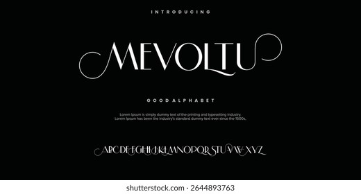 Mevoltu Abstract font alphabet. Minimal modern urban fonts for logo, brand etc. Typography typeface uppercase lowercase and number. vector illustration