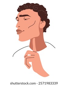 Mewing trend. Man with a big jaw. Illustration