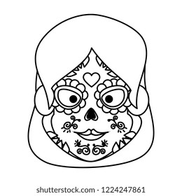 mexica woman head with catrina mask