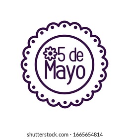 Mexican 5 of may with flower inside seal stamp line style icon design, Mexico culture tourism landmark latin and party theme Vector illustration