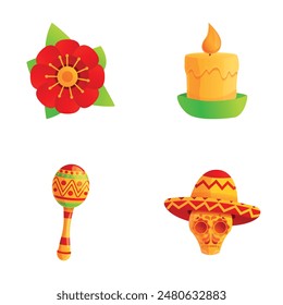 Mexican accessory icons set cartoon vector. Symbol of mexican culture. Travel concept