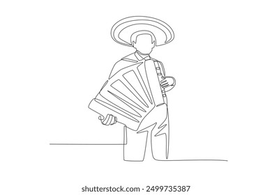 Mexican accordion player. Latin america concept one-line drawing