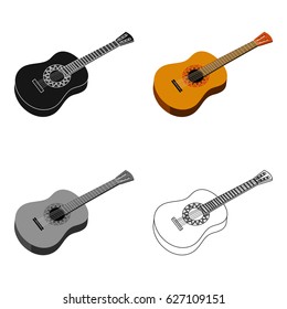 Mexican acoustic guitar icon in cartoon style isolated on white background. Mexico country symbol stock vector illustration.
